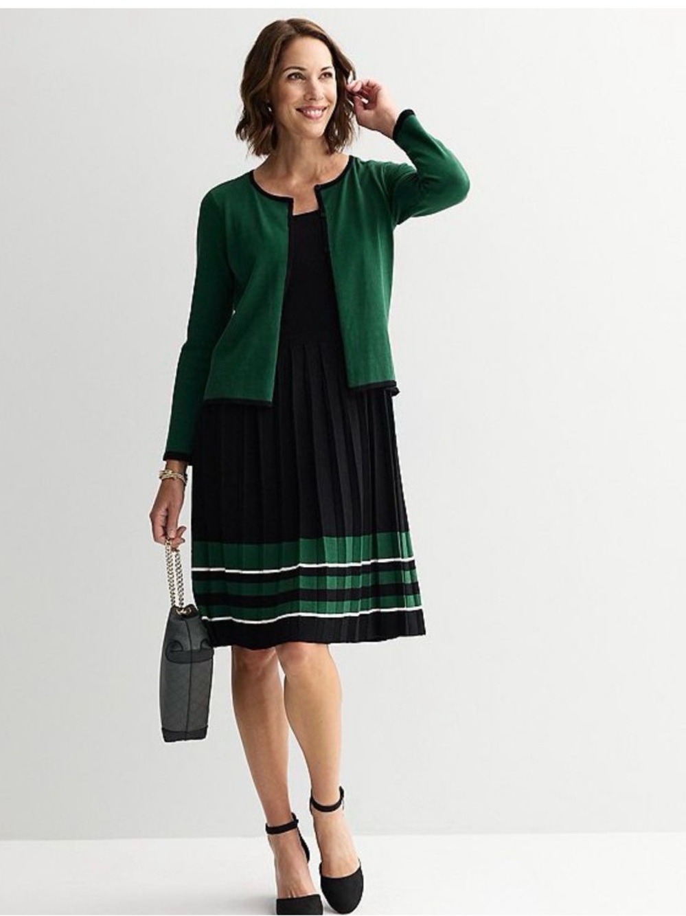 NWT Signature by Robbie Bee Green & Black Pleated Jacket Dress XS Office Career